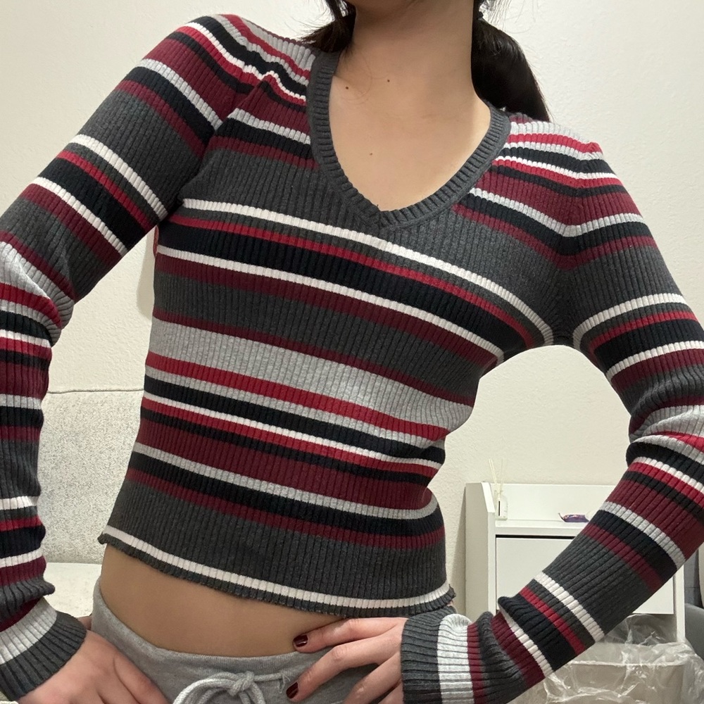 striped v-neck sweater